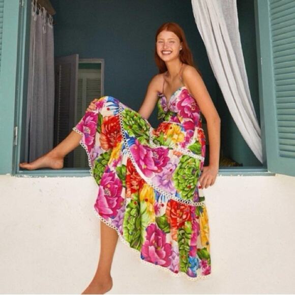 Farm Rio Rainbow Chita Floral-Print Midi Dress - Picture 1 of 10